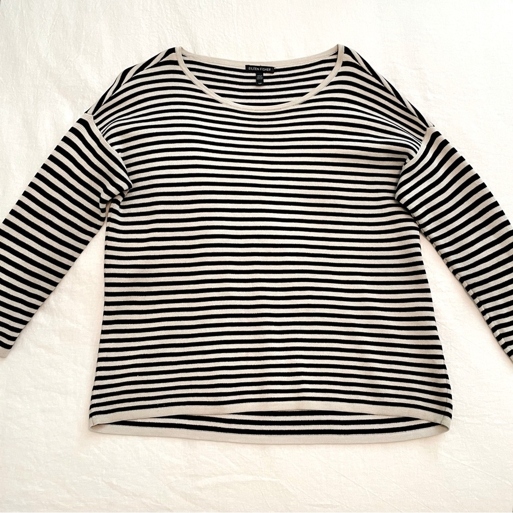 Eileen Fisher Striped Silk Cotton Blend Knit Sweater size Small